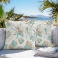 thumbnail image 2 of Outdoor Waterproof Pillow Covers Pack of 2, Teal Coastal Starfish Shell Coral Seahorse Ocean Vintage Decorative Throw Pillowcases Cushion Covers for Garden Patio Tent Sofa Couch, 18x18 inch, 2 of 8