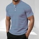 thumbnail image 1 of Blusas y camisas de manga corta y cuello redondo para hombre, blusa informal de poliéster de color liso con botones y cuello redondo a la moda para hombre., 1 of 5
