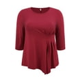 thumbnail image 4 of GRACE & GRANDEUR Women's Plus Size Tops Waist Pleated 3/4 Sleeve Loose Fit Crew Neck Asymmetric Hem Casual Blouses 2X Red, 4 of 5
