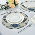 thumbnail image 4 of 15.4" Round Placemat Set of 4 Polyester Fabric Place Mats Non-Slip Dining Kitchen Table Mats for Kitchen Party Decor Elegant Blue Flowers Pattern, 4 of 5