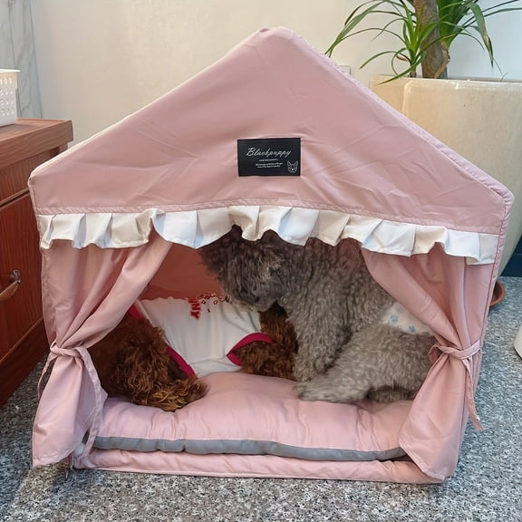 Pink Lace Pet Tent for Cats & Small Dogs - Removable Washable Canopy, Indoor/Outdoor Shelter for Pomeranians & Shih Tzus, Elegant Design