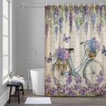 thumbnail image 5 of Purple Floral Shower Curtain for Bathroom, Spring Flowers Bicycle Butterfly Vintage Letter Paper Waterproof Cloth Fabric Bathroom Accessories Set with 12 Rust Proof Plastic Hooks, 48"x72", 5 of 9