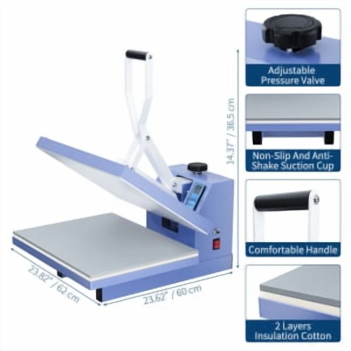 Juiluna 16x24 Heat Press, Digital Professional Sublimation Machine, Fast Heating, Industrial Quality with Adjustable Pressure Industrial Digital Heat Press Machine Sublimation for T-Shirt, Blue