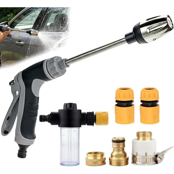 Heavy Duty Pressure Washer – Handheld Power High Pressure Hose Nozzle, 360° Rotating 3 Spray Modes, Stainless Steel, Foam Pot for Car, Driveway, Patio