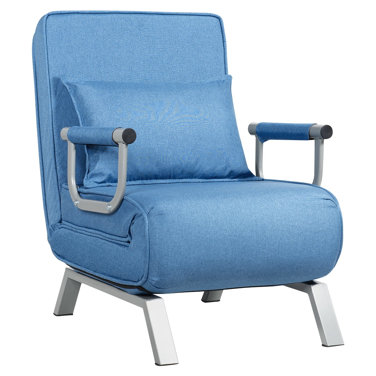 Gymax 5 Sofa Chair Position Convertible Folding Sleeper Bed w/ Pillow Blue
