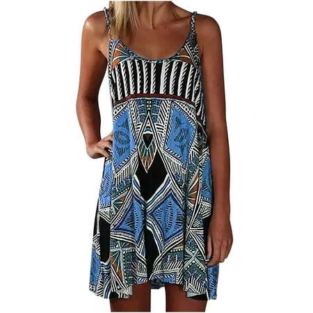 

Maxi Dress for Women Womens Dresses Women s Casual Loose Print Suspender Crew Neck Fitted Vest Elegant Dress Summer Savings Clearance 2022 Maternity Dress for Photoshoot Cocktail Dress Blue M