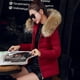 thumbnail image 1 of Chaqueta de algodón para mujer, chaqueta de algodón de talla grande para mujer, estilo corto de moda, cuello de piel grande, chaqueta de algodón de corte ajustado, 1 of 6