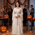 thumbnail image 2 of KLHDSF Renaissance Costume Women's Long Flare Sleeve Halloween Medieval Witch Dress Ideal for Ren Faire, Fairy Outfit, Princess Cosplay, Pirate Parties, Fantasy Events. White XL, 2 of 6