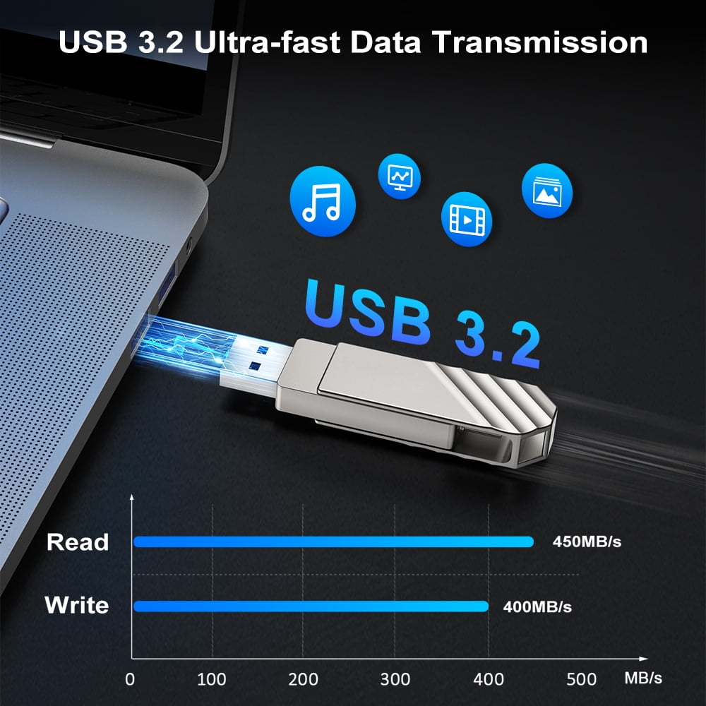 External Hard Drive 256G, KEXIN External SSD USB 3.2 Gen 1 Type C Thumb Drive up to 450MB/s Portable SSD, Silver