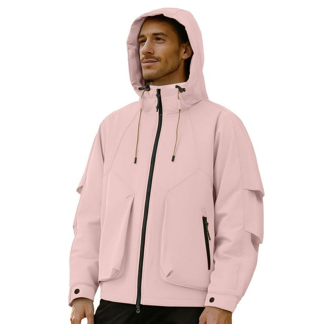 Gpaecead Manteaux de Randonnée pour Hommes, Couleur Unie, Imperméables, à Manches Longues, à Capuche, Vêtements de Travail avec Multiples Poches, Manteau Coupe-Vent d'Extérieur