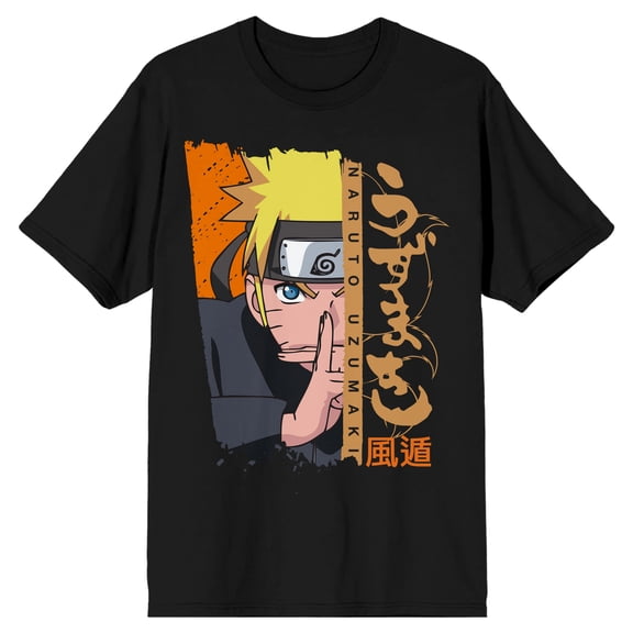 Naruto Shippuden Half Naruto Adult Black Crew Neck Short Sleeve T-shirt -Large