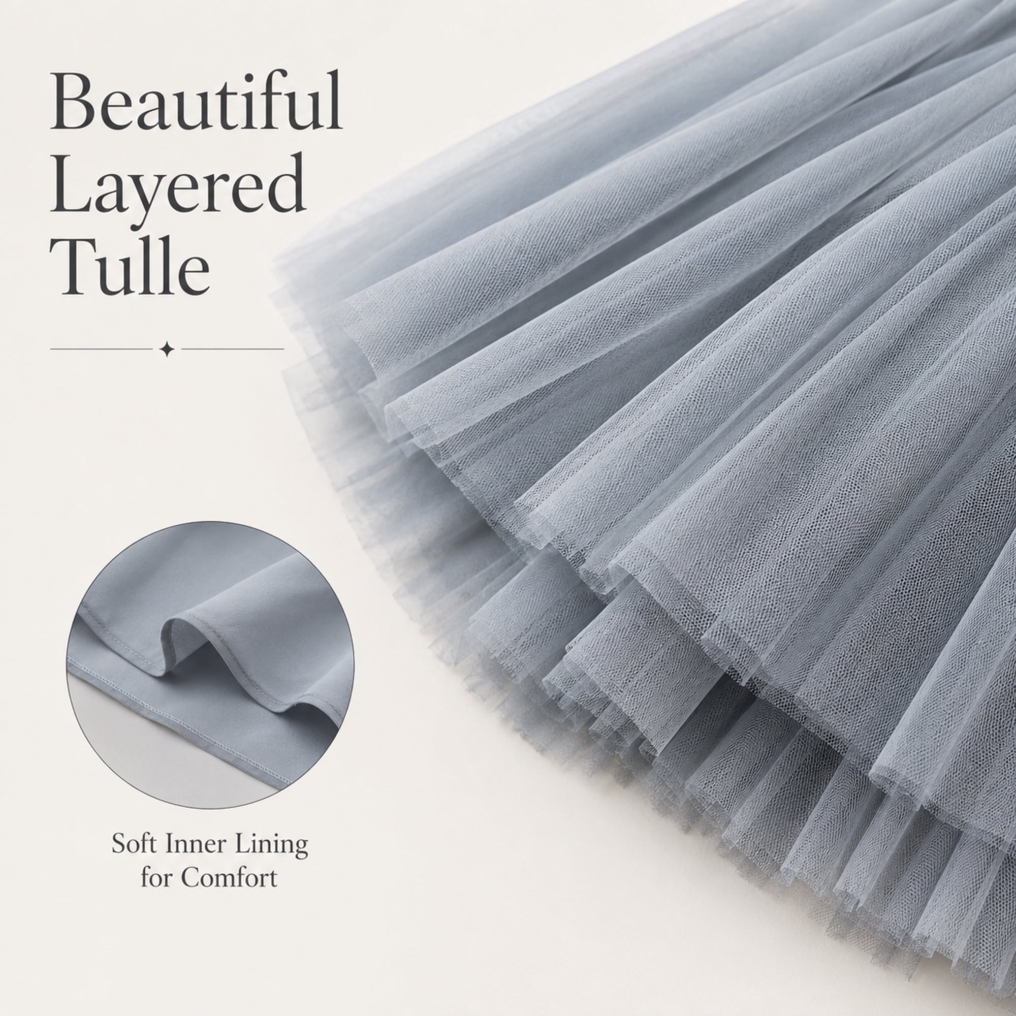 Women’s Gray Tulle Midi Skirt, Layered A-Line Tutu Skirt, One Size Elastic Waist Party Skirt