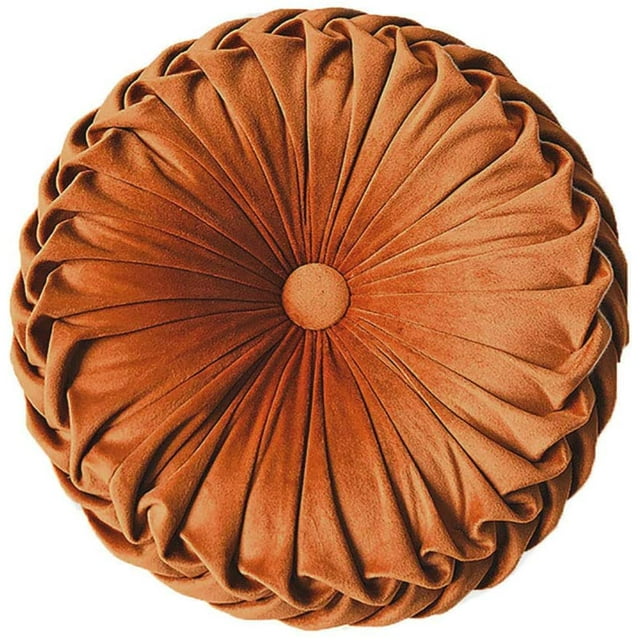 Coussin Rond en Velours pour la Maison, Décoration, Coussin Rond Plissé pour Canapé, Chaise, Lit, Voiture (Orange)