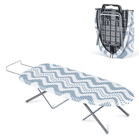 KK KINGRACK Foldable Ironing Board, Tabletop Small Ironing Board with Iron Rest & Hanging Handle, Blue