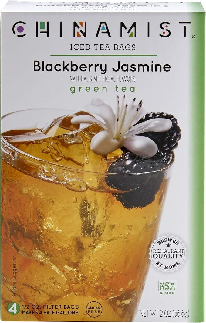 China Mist Naturally Flavored Blackberry Jasmine Iced Tea Bags, 4-Count Box, 6-Pack (Each Bag Yields 1/2 Gallon)