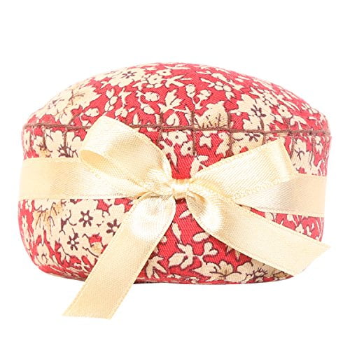 Neoviva Fabric Coated Pin Cushion for Long Needle with Satin Ribbon Floral Mandarin Red Blossom Style Cupcake Pack of 2 