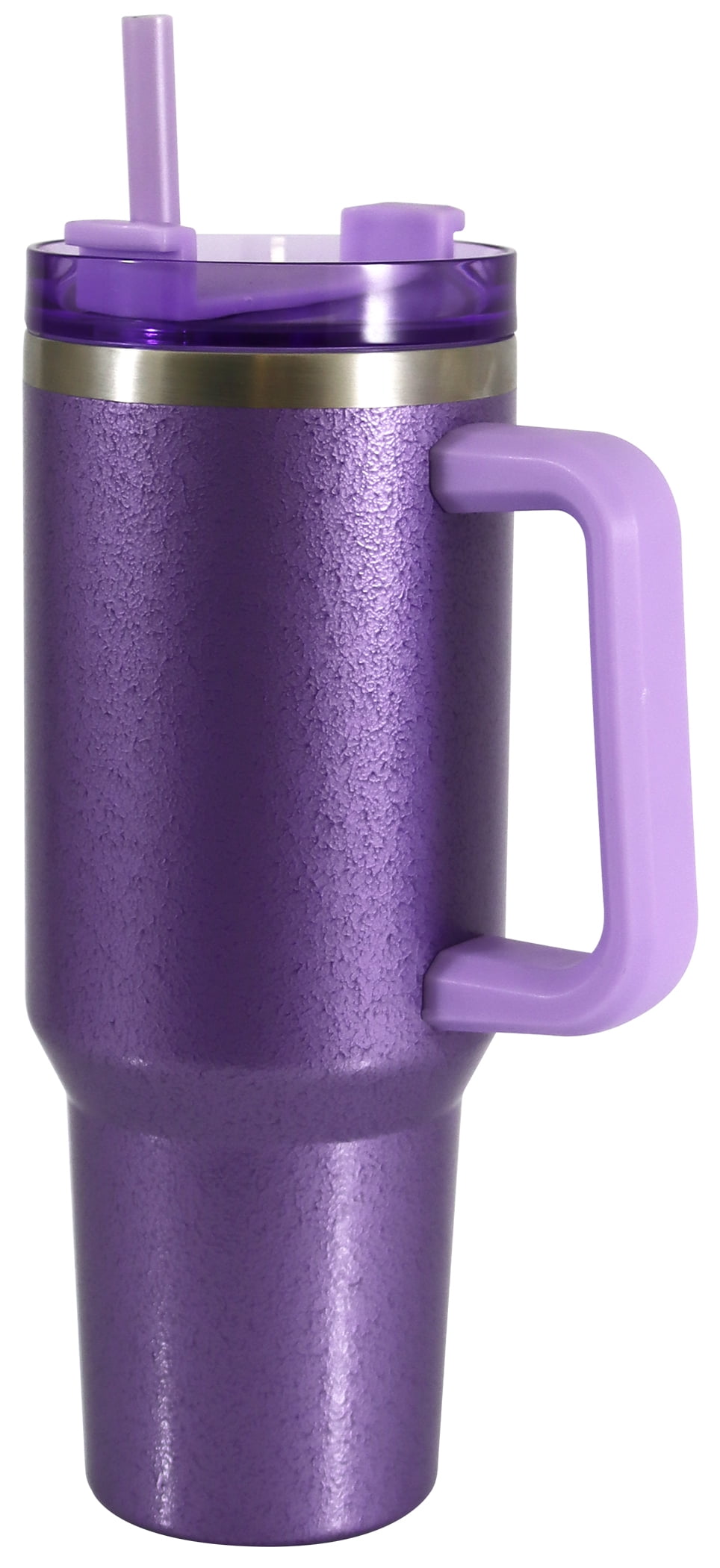 Mainstays 40 oz Stainless Steel Tumbler with Straw and Handle, Double Wall Insulated, Purple Hammertone
