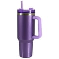 thumbnail image 3 of Mainstays 40 oz Stainless Steel Tumbler with Straw and Handle, Double Wall Insulated, Purple Hammertone, 3 of 7