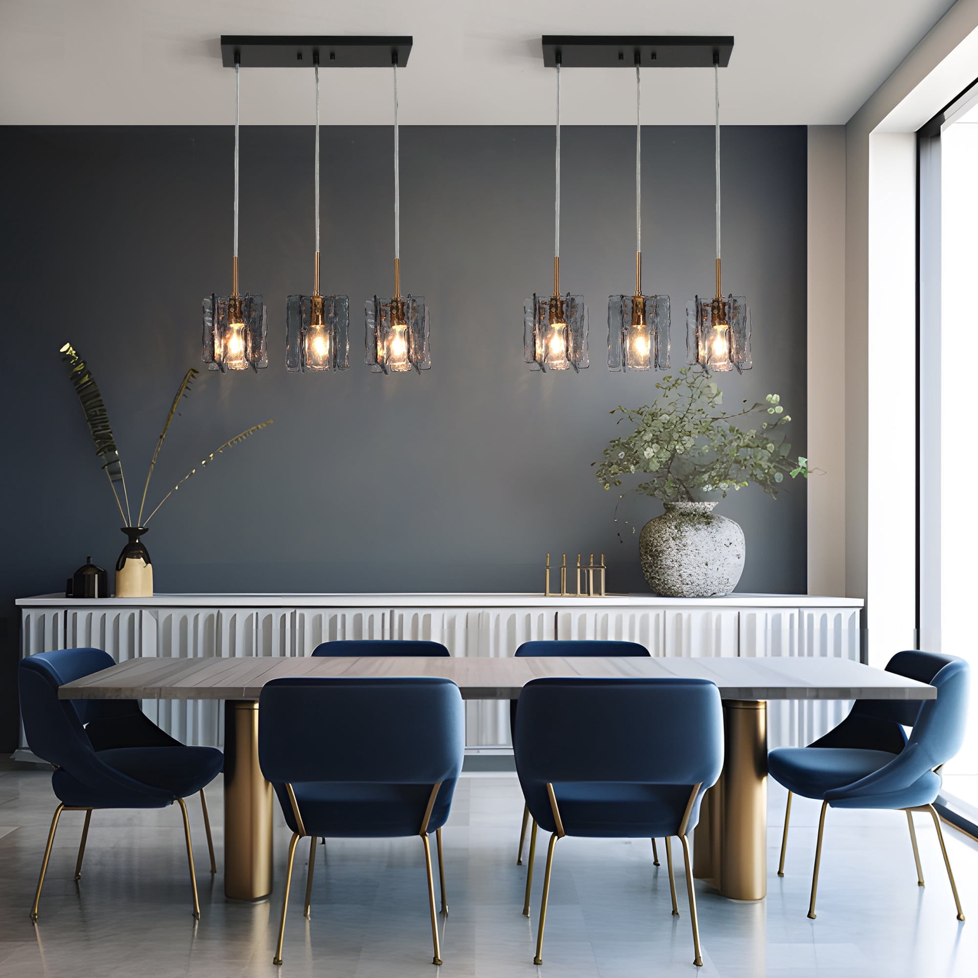 LNC 3-Light Modern  3-Light LED Smoke-Gray Cluster Pendant Light with Ribbed Glass