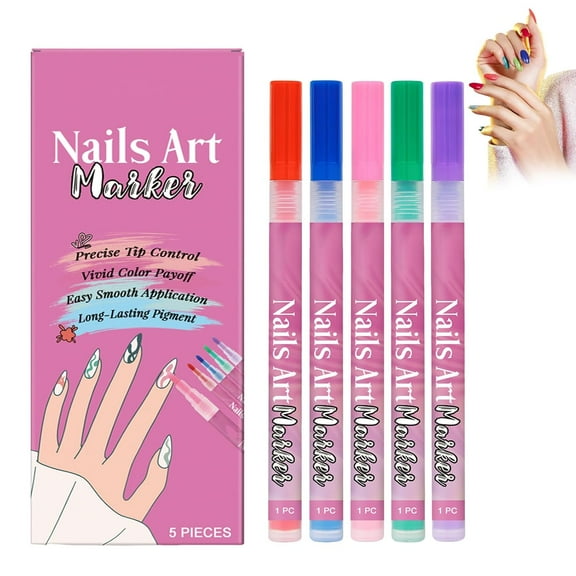5 Colors Nail Art Pens Set, 2025 New Nail Art Markers Polish Pen for 3D Nail Art, Nail Art Tools for Graffiti Dotting Drawing Painting Point Liner DIY