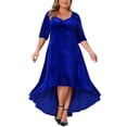 thumbnail image 2 of Vestido de Promoción de Talla Grande para Mujeres Agnes Orinda de Terciopelo con Cuello en V, Lentejuelas Brillantes, Manga Corta, Bajo Alto, Elegante, Corte A, Midi, 4X, Azul Real, 2 of 5
