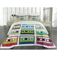 thumbnail image 2 of Ambesonne Vintage Quilted Coverlet 3 Pcs, Retro Cassette Collage, King Size, Green Blue, 2 of 4