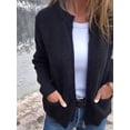 thumbnail image 5 of Women'S Zip Up Knit Cardigan Long Sleeve Stand Collar Sweater Outwear Coat with Pockets Black XXL, 5 of 6