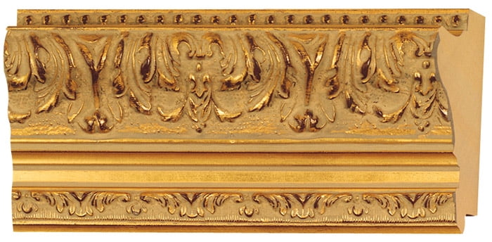 Picture Frame Moulding (Wood) - Ornate Gold Finish - 3.5" width - 3/8