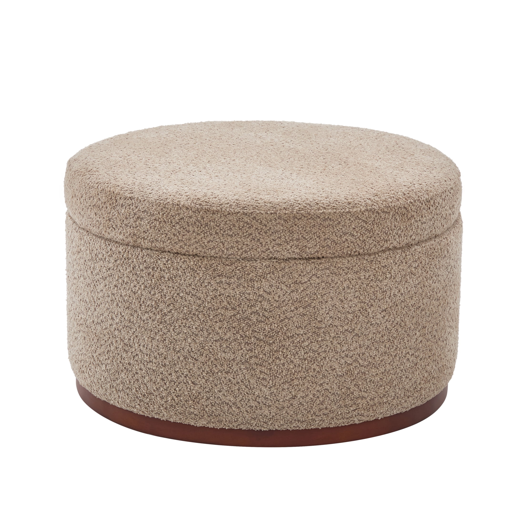 Christopher Knight Home 28.7" Classic Round Storage Ottoman with Chenille Upholstery, Wooden Base, Light Brown
