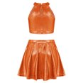 thumbnail image 4 of Doomiva Kids Cheer Outfit Hip Hop Dance Sets Shiny Skirt And Top Set for Cheerleading Competitions Performance Orange 10-14, 4 of 5