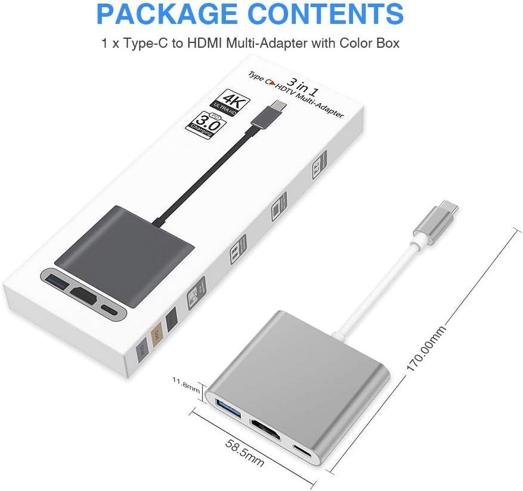 USB C to HDMI Adapter, Type C to 4K HDMI Adapter with 100W PD & USB 3.0 Port Multiport Digital AV Converter for MacBook Pro/air, iPad Pro/air, iPhone 15 and More USB-C Devices (Gray)