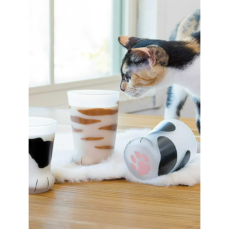1pcs Cat Paw Cup，Cat claw Cup Milk Glass Frosted Glass Cup Cute Cat Foot  Claw Print Mug Cat Paw for Coffee Kids Milk Glass Cups，300ml