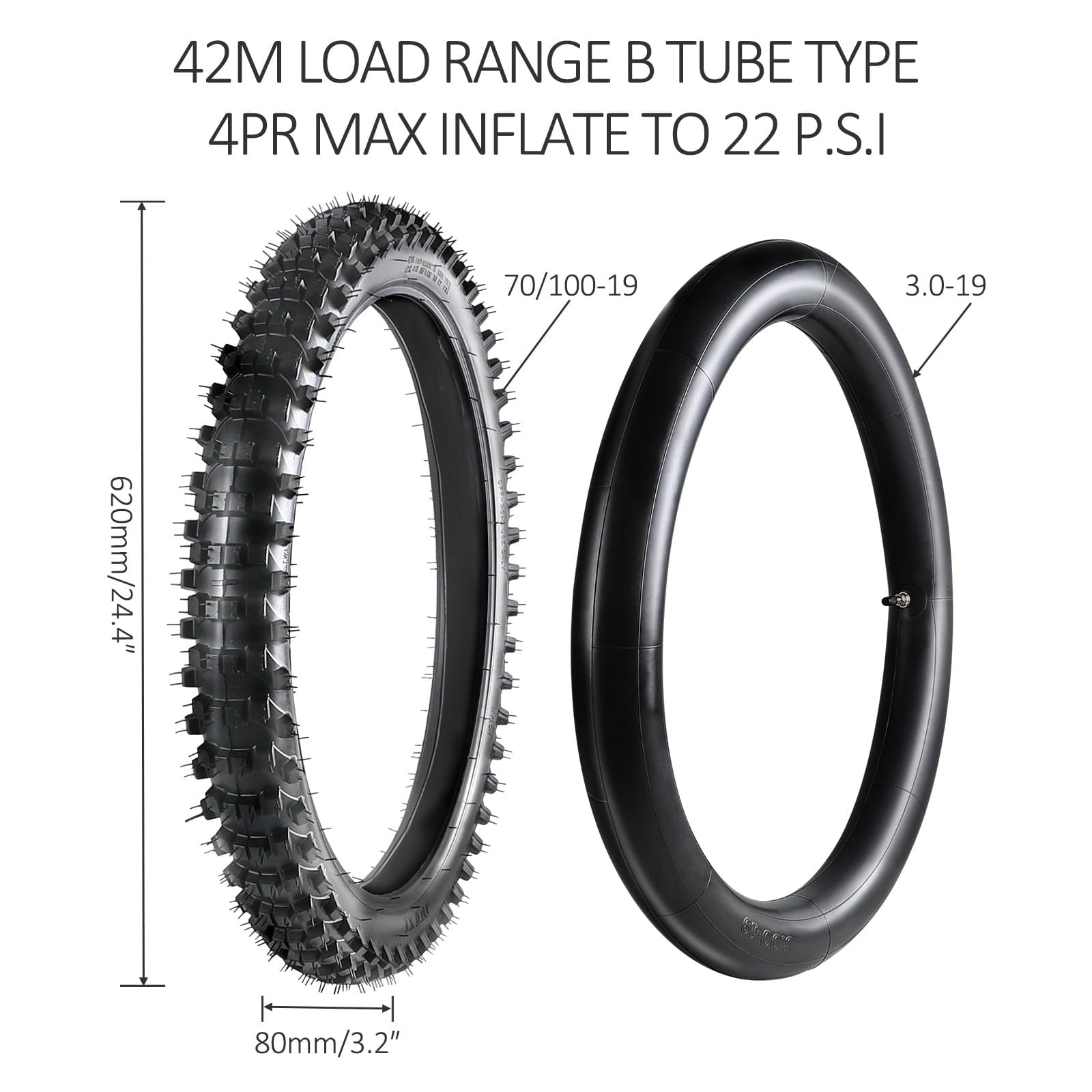 2.75/3.00-19 70/100-19 Front Tire and Inner Tube for Off Road Dirt Pit Bike Motocross TTR125 CRF150 DRZ125 XR100 KX100 CRF100F CR80RB CR85RB Motorcycle