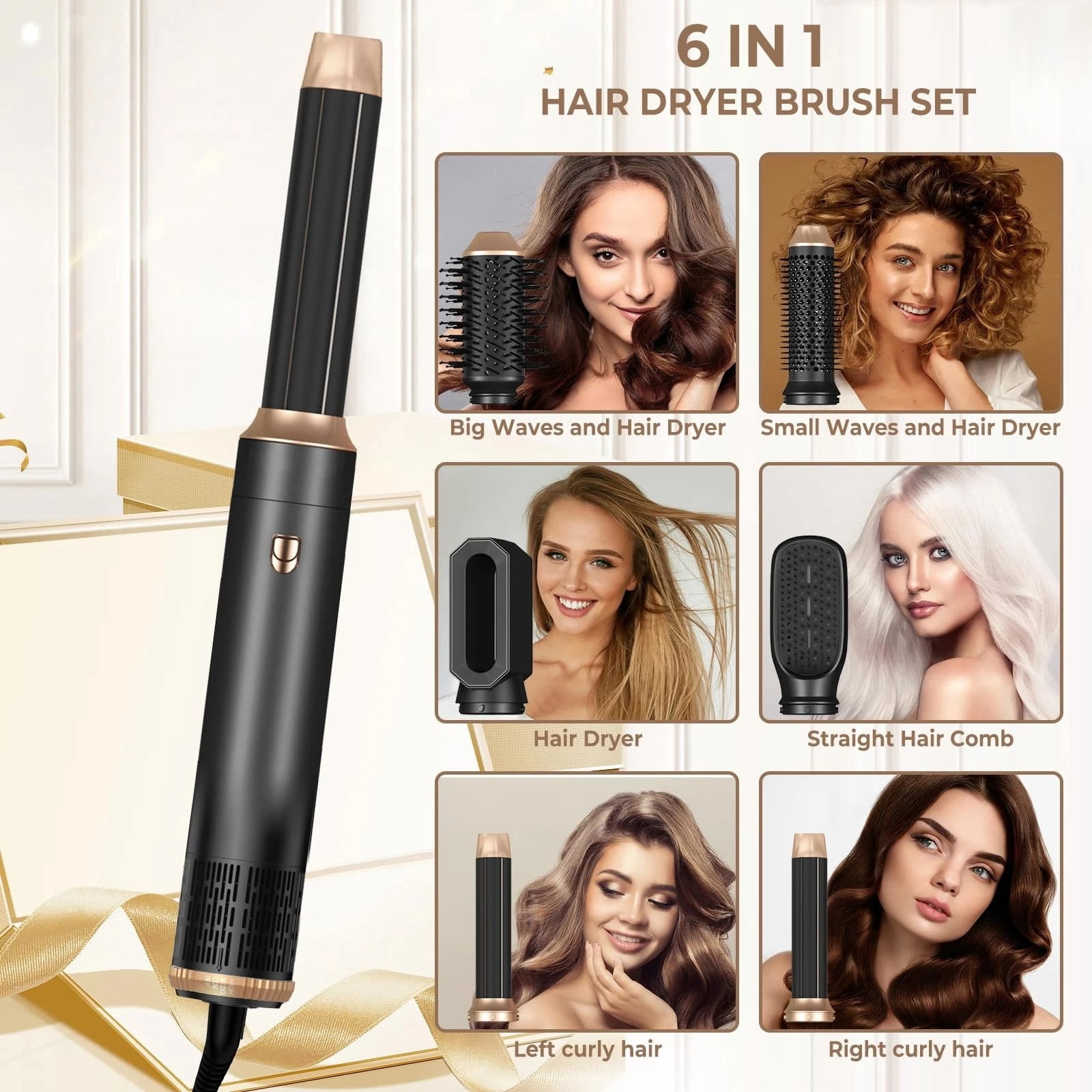 6 in 1 Hair Dryer Brush, Blow Dryer Brush Ionic Hair Dryer, Oval Hot Air