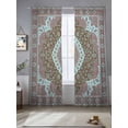 thumbnail image 2 of Boho Flower Sheer Curtains for Living Room Bedroom, Light-filtering Sheer Curtain, Pink Teal Bohemia Geometric Tribal Ethnic Rod Pocket Voile Window Treatment Drapes, 52’’Wx84’’L, 2 Panels Set, 2 of 7