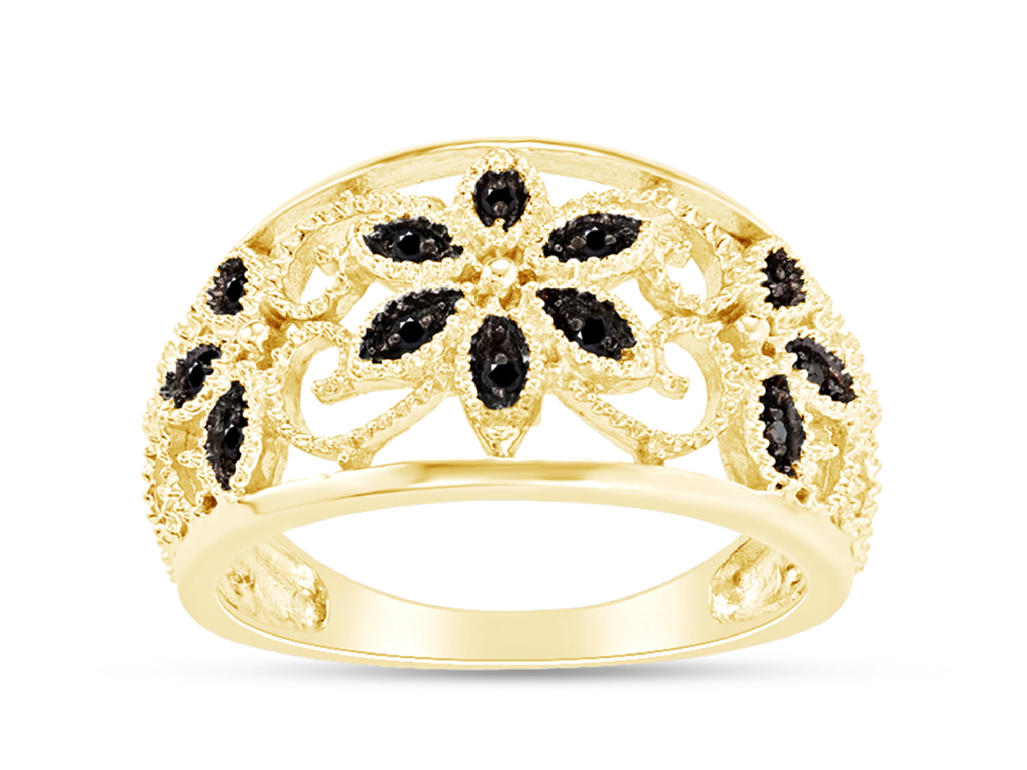 0.10 cttw 14K Gold Over Sterling Silver Round Black Diamond Wedding Anniversary Stackable Band