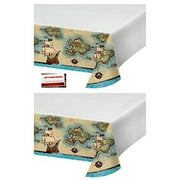 (2 Pack) Pirate's Pirate Map Plastic Table Cover 54 X 102 Inches (Plus Party Planning Checklist by Mikes Super Store)