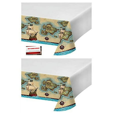 (2 Pack) Pirate's Pirate Map Plastic Table Cover 54 X 102 Inches (Plus Party Planning Checklist by Mikes Super Store)