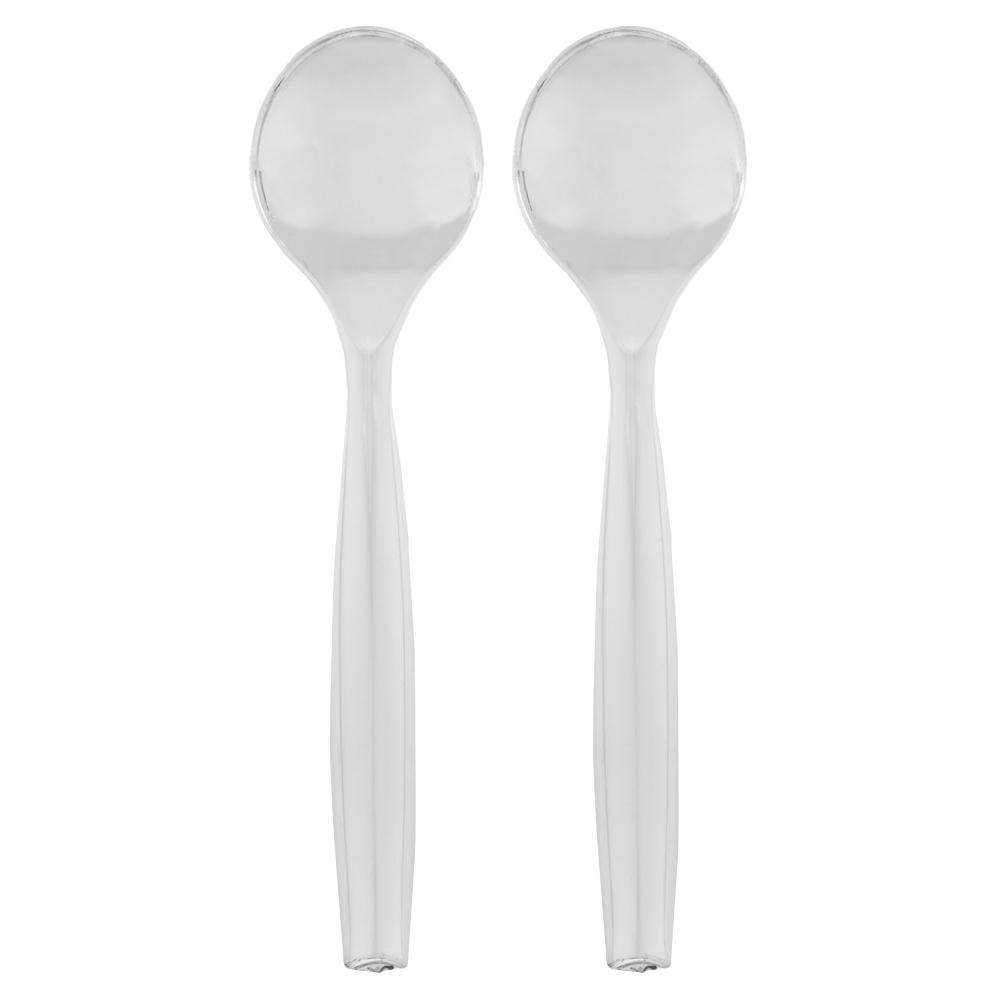 6 Packs, Silver Plastic Serving Spoons 2/Pcs/Pack For Holiday Dinner