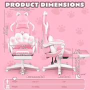 BOSSIN Pink Gaming Chair,Ergonomic Computer Chair for adult with Cat Paw Lumbar Cushion and Cat Ears