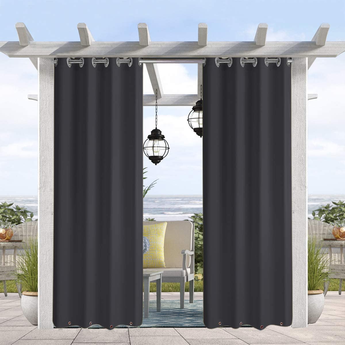 Pro Space 2 Panels Water & Wind Resistant Outdoor Curtain Thermal ...