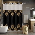 thumbnail image 3 of Vintage Flower No Hook Shower Curtain with Snap in Liner Gold Floral Lace on Black Geometric Texture Farmhouse Waterproof Bathroom Shower Curtain with See Through Top Window for Bathtub 60" x 72", 3 of 9