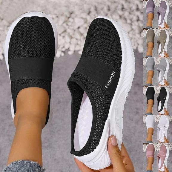Bovxnpu House Slippers for Women Casual Indoor/Outdoor Shoes, Women's Casual Summer Closed Toe Breathable Half-Slipper Slippers Comfy Indoor House Shoes