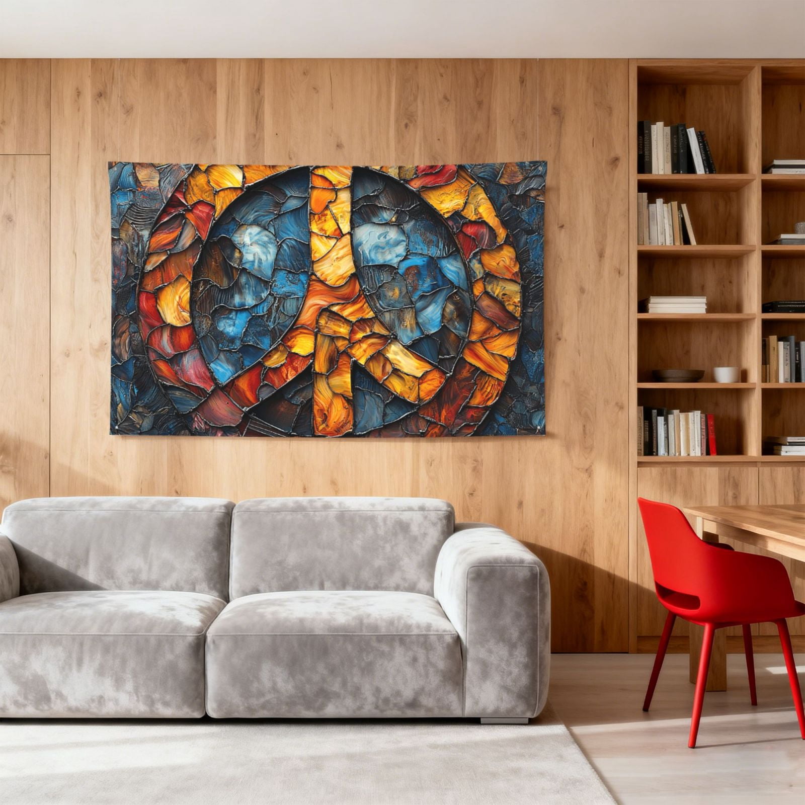 Peace Sign Stained Glass Art Four Hole Decorated Banner Flag for Garden Yard Home Decoration Indoor Outdoor 4x6 Ft