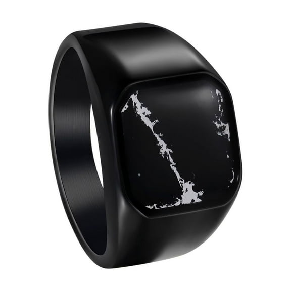 PAURO Men's Stainless Steel Vintage Personalized Simulation Marble Texture Ring Black Size 12