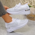 thumbnail image 4 of Wedge Sneakers for Women Sparkly Rhinestone Knit Mesh Casual Lace up Antislip Walking Shoes Slip on Stretch Sock Shoes White Size 8.5, 4 of 6
