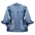 thumbnail image 2 of Kaerm Short Denim Jacket Shirt for Women 3/4 Sleeve Classic Wash Jean Trucker Jackets Cropped Coats Light Blue L, 2 of 7