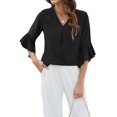 thumbnail image 3 of Women'S 3/4 Length Sleeve Tops Summer Dressy Casual Blouses Work Shirts Chiffon V Neck Outfits Black S, 3 of 8