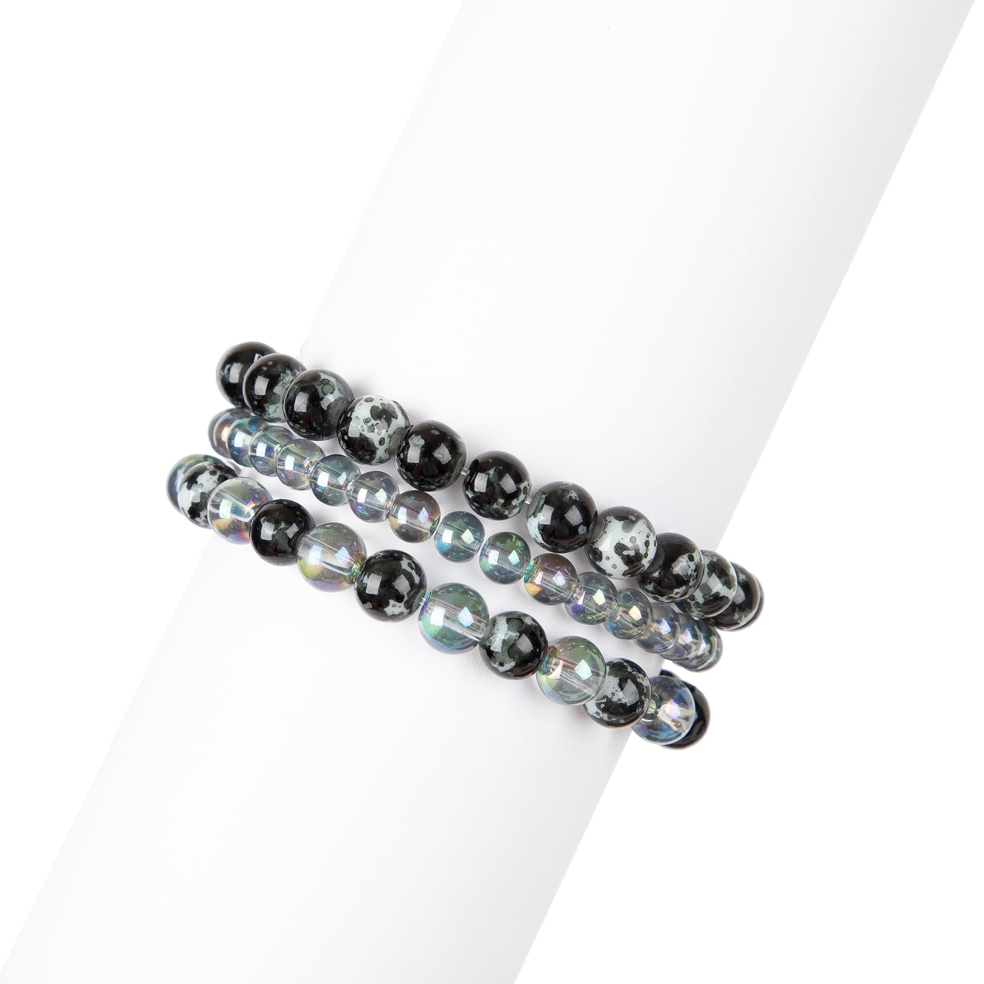 Cousin DIY Splatter Glass Bead Strand, Black/White, Unisex, 100 Pieces - 28.5in
