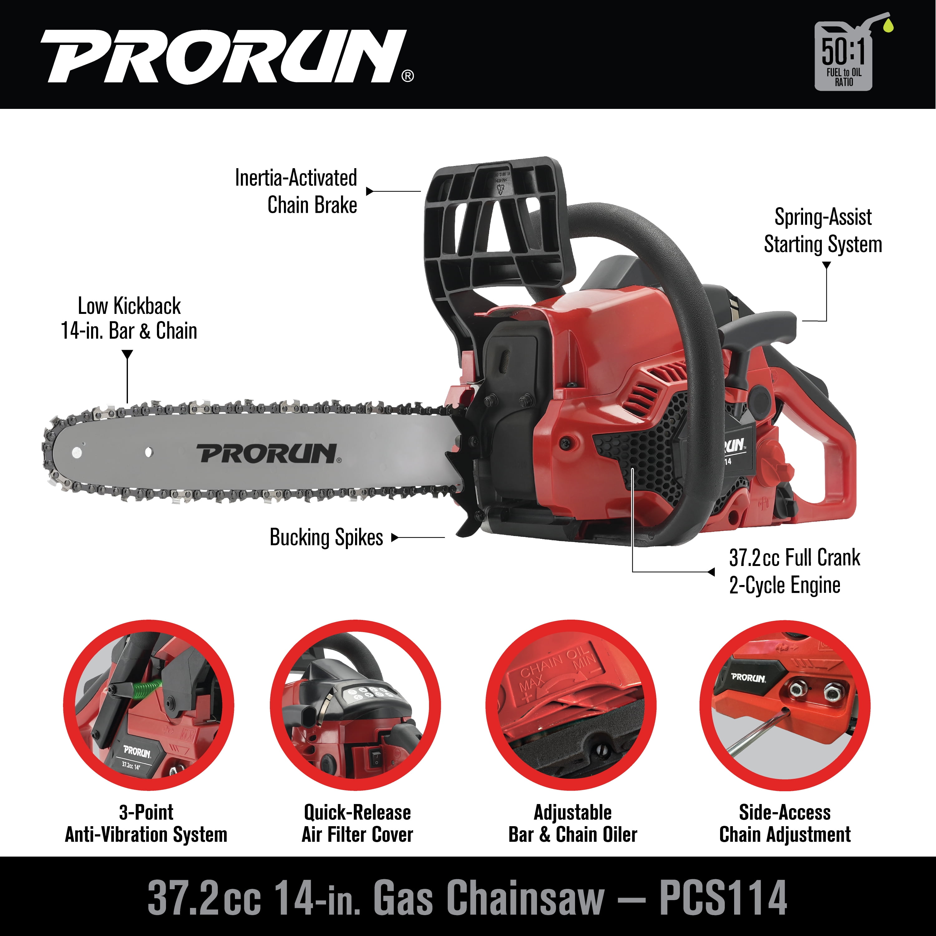PRORUN 14-in. 37.2cc 2-Cycle Gas-Powered Chainsaw
